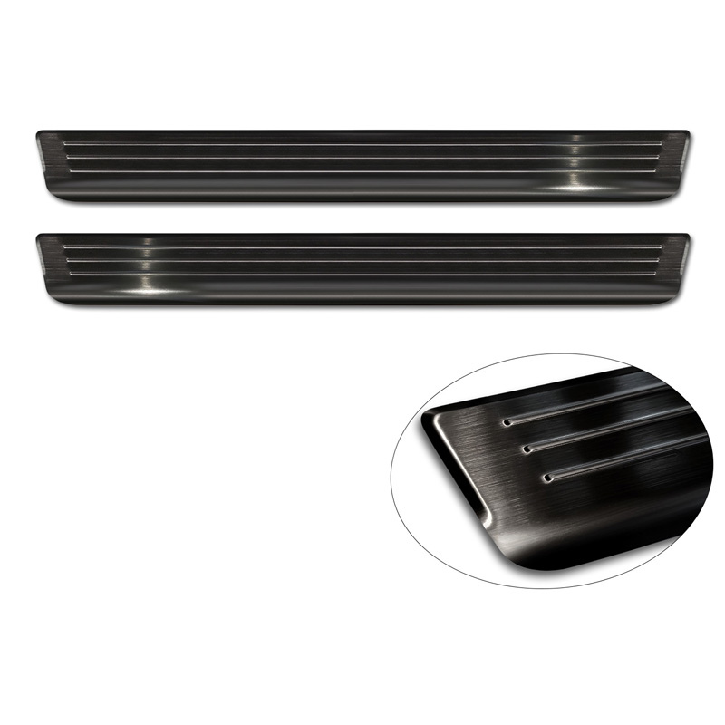 Black Inox door sill protectors  Volkswagen Caddy V 2020- 'Lines' - 2-pieces