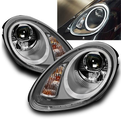 Headlights Porsche Boxster 987 LED DRL look grijs