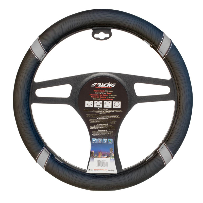 Simoni Racing Steering Wheel Cover Cross - Black Ecoleather/Grey - 37-39cm