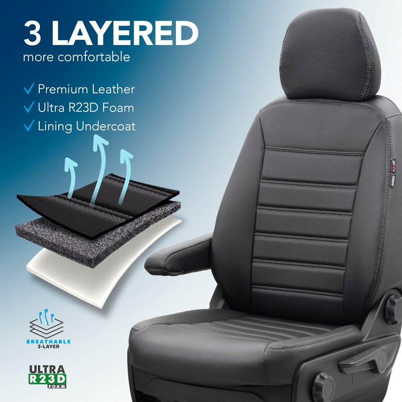 New York Design Artificial leather seat covers 2+1  Volkswagen Crafter/MAN TGE 2017- (Ergo Comfort) (split in backrest bench)