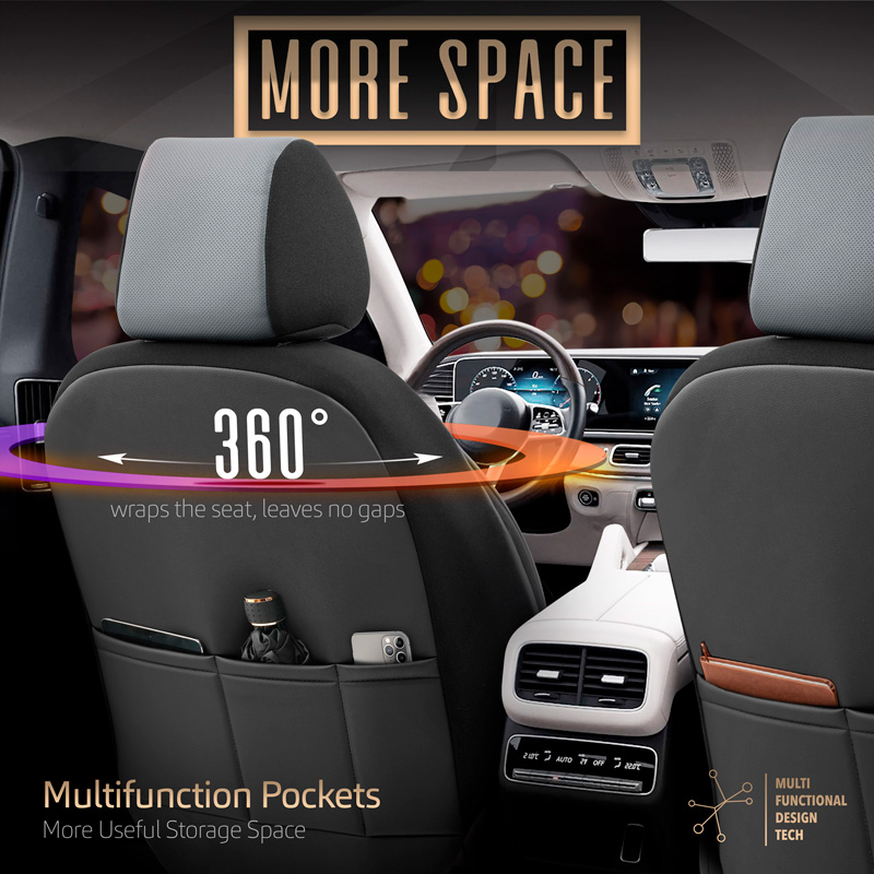 Universal Full-Leather Seat cover set 'Inspire' Black/Grey - 11-pieces -  Side-Airbags