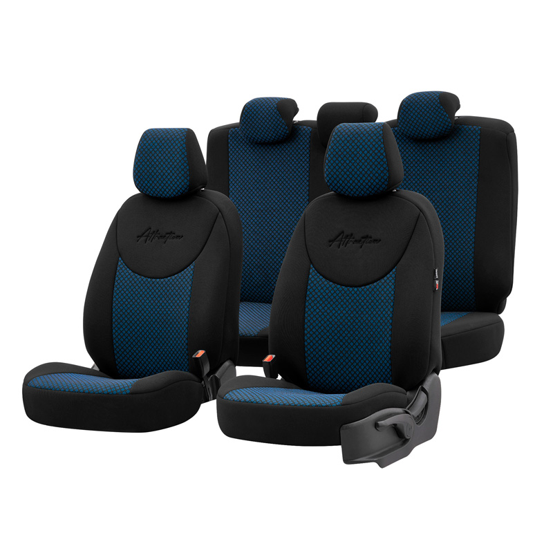 Universal Fabric Seat cover set 'Attraction' Black/Blue - 11-pieces -  Side-Airbags
