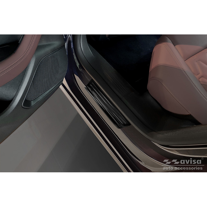 Black Inox door sill protectors  Peugeot 508 II Sedan 2019- 'Hybrid' - 4-pieces