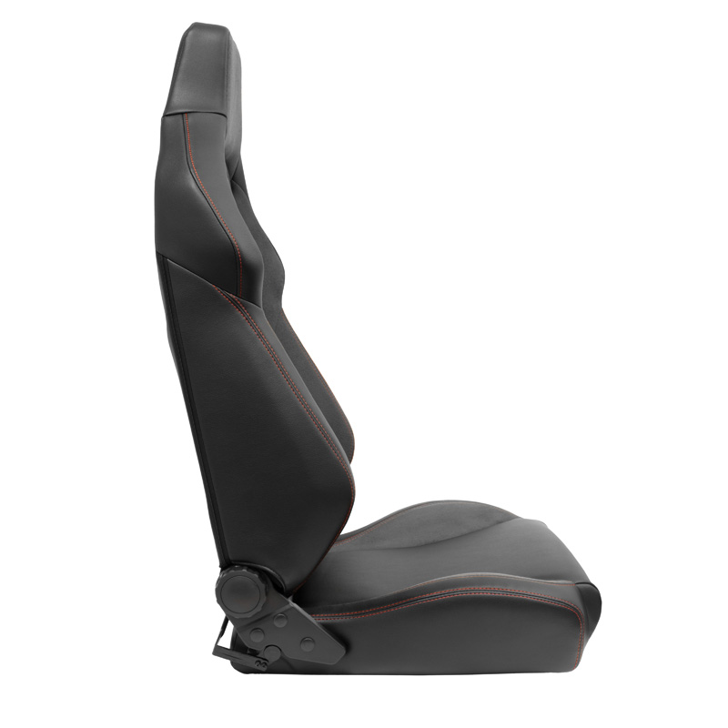 Sport seat 'VGR' - Black Synthetic leather + Dark Grey Fabric/Suede + Red stitching - Dual-side reclinable back-rest - incl. slides