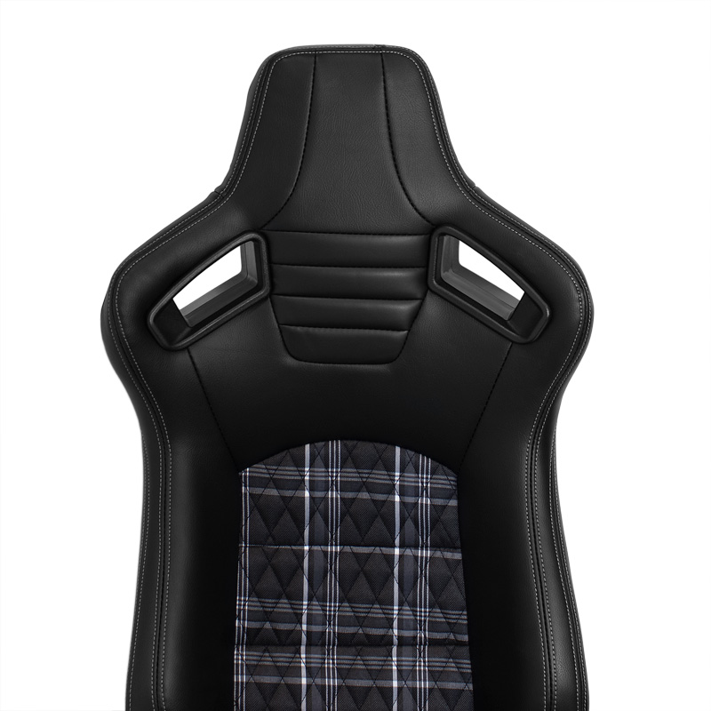 Sport seat 'GT' - Black Synthetic leather + Fabric in Grey checkered pattern + Grey stitching - Dual-side reclinable back-rest - incl. slides