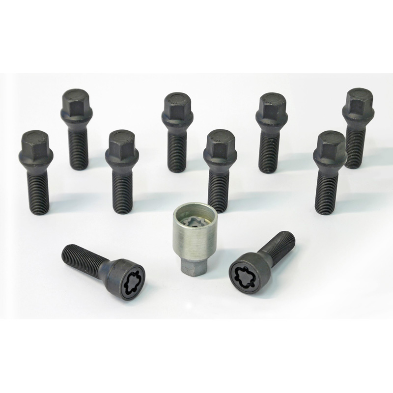 H&R Wheel bolt Set Taper-Head M14x1.25 - Length 48mm - Black - 10 pcs. - incl. wheel-locks