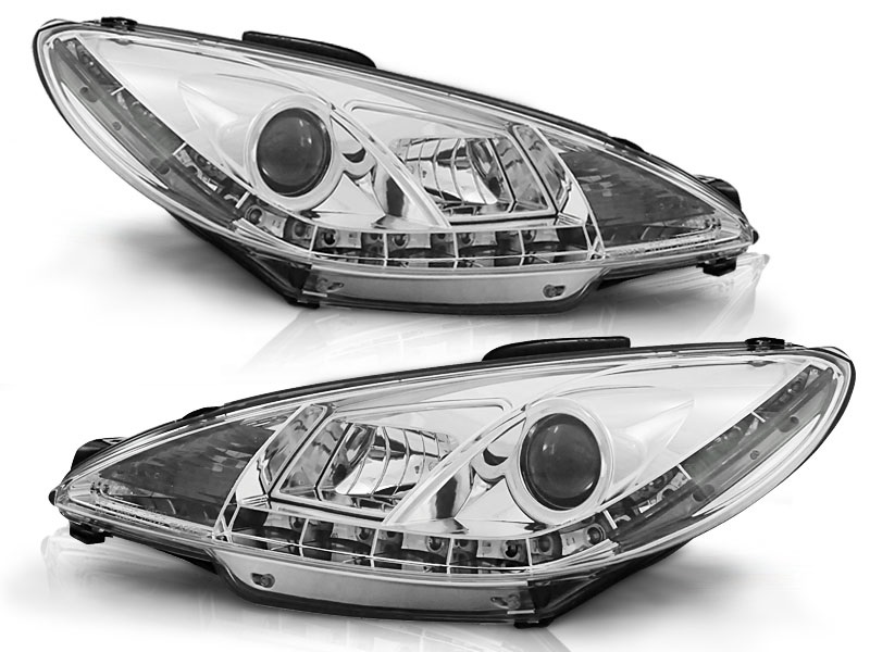 Headlights Peugeot 206 98-07 Devil Eyes Dlite LED Chrome