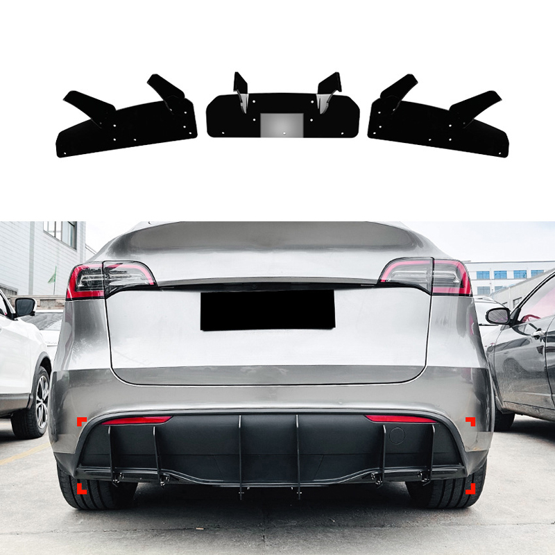 Rear bumper blades (Diffusor)  Tesla Model Y 2019- (Glossy Black ABS)