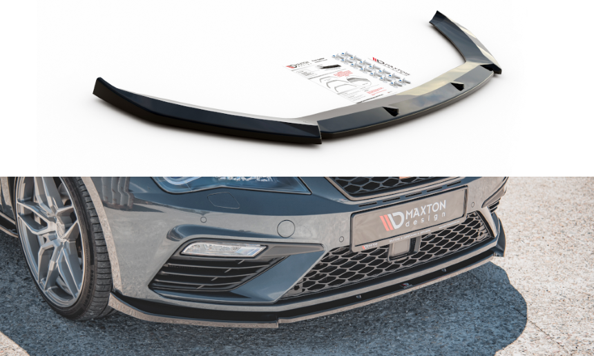 Voorspoiler passend voor Seat Leon FR 5F Maxton Design glans zwart V.6