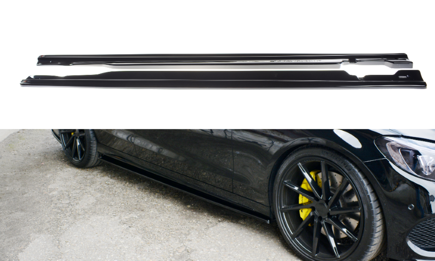 Zijskirts passend voor Mercedes C43 AMG W205 Maxton Design glans zwart