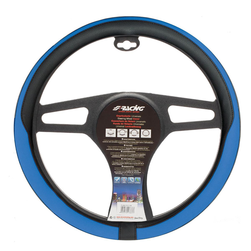 Simoni Racing Steering Wheel Cover Tidy - Black/Blue Ecoleather - 37-39cm