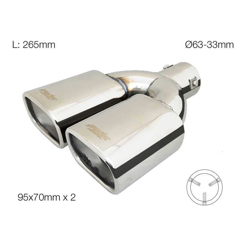 Simoni Racing Exhaust Tip Double Square Inox - 95x70xL265mm - Installation 33->63mm