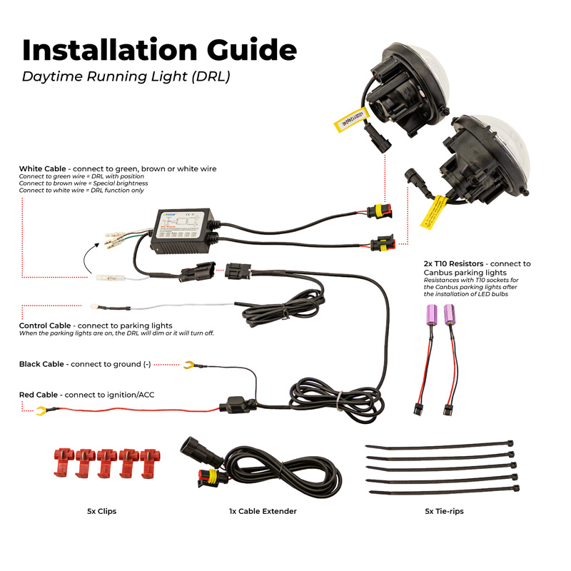 Set LED Daytime Running Lights (DRL)  Mini R55-R59 2006-2014 / Countryman R60 / Paceman R61 - Black