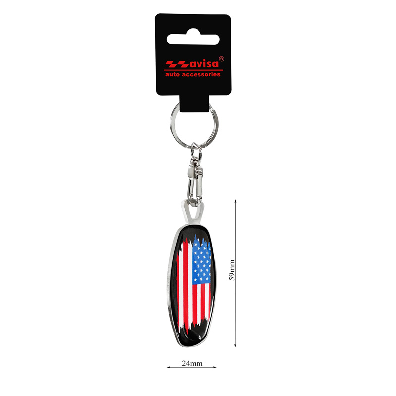 Stainless steel key chain - Emblem/ Flag USA+PL