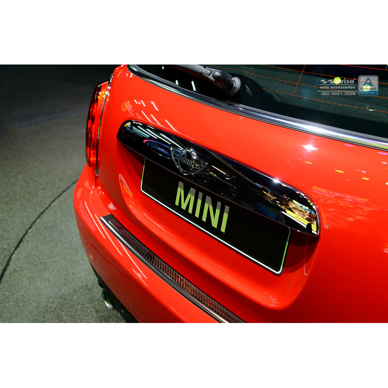 Stainless Steel Rear bumper protector 'Deluxe'  Mini One/Cooper F56 3-doors 3/2014- Black/Red-Black Carbon