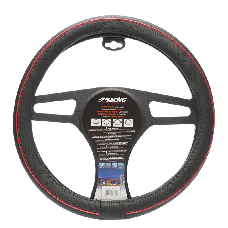 Simoni Racing Steering Wheel Cover Speed - Black Ecoleather + Red Stitching - 37-39cm