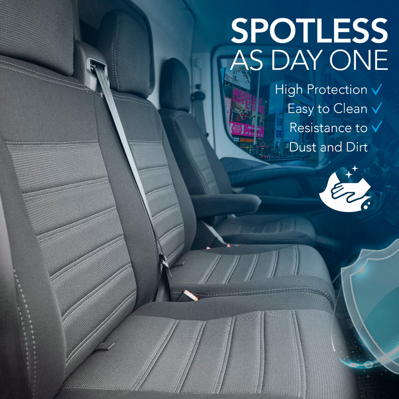 Original Design Textile seat covers 2+1  Renault Master/Opel Movano/Nissan NV400 2010-2019 & Facelift 2019- (split in bottom/backrest bench)