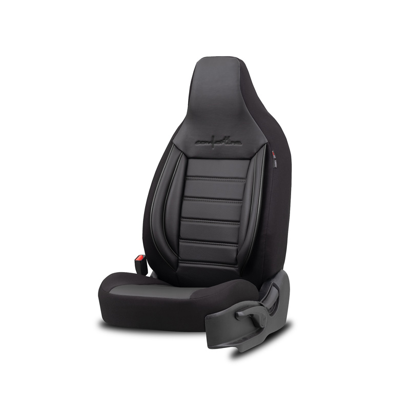 Universal Leather/Fabric 'CityBug' Seat cover set 'Comfortline' Black/Grey - 9-pieces -  Side-Airbags