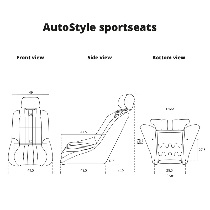 Sport seat 'Classic' - Black - Non-reclinable back-rest + Head-rest - incl. slides