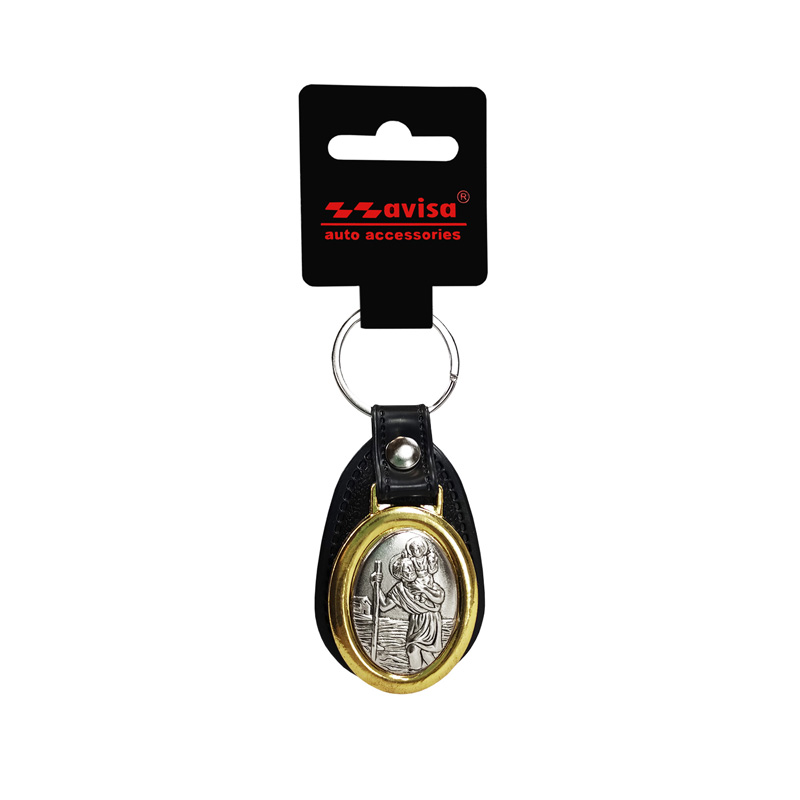 Stainless steel key chain and imitation leather - 'St.Christopher' (silver)