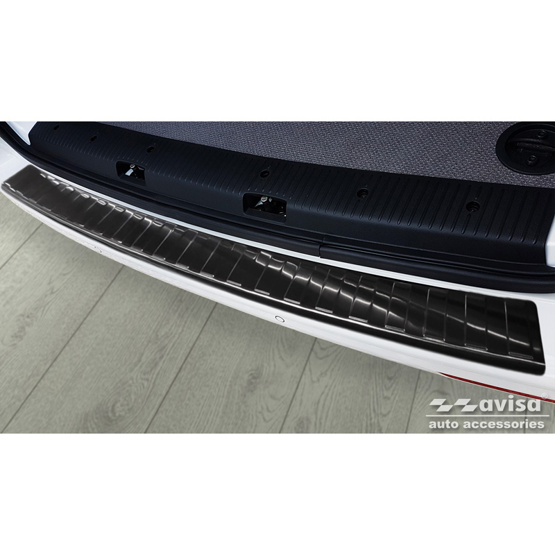 Black Stainless Steel Rear bumper protector  VW Transporter T5 2003-2015 (all) & T6 2015- / FL 2019- (with rear doors) 'XL' 'Ribs'
