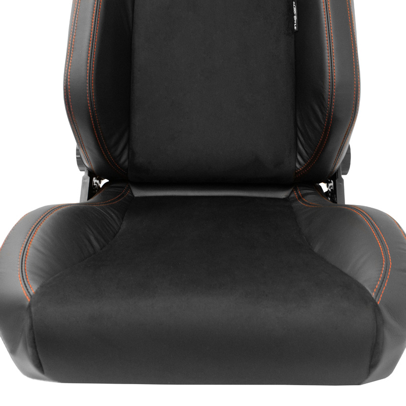 Sport seat 'VGR Premium' - Black leather & alcantara + Red stitching - Dual-side reclinable back-rest - incl. slides