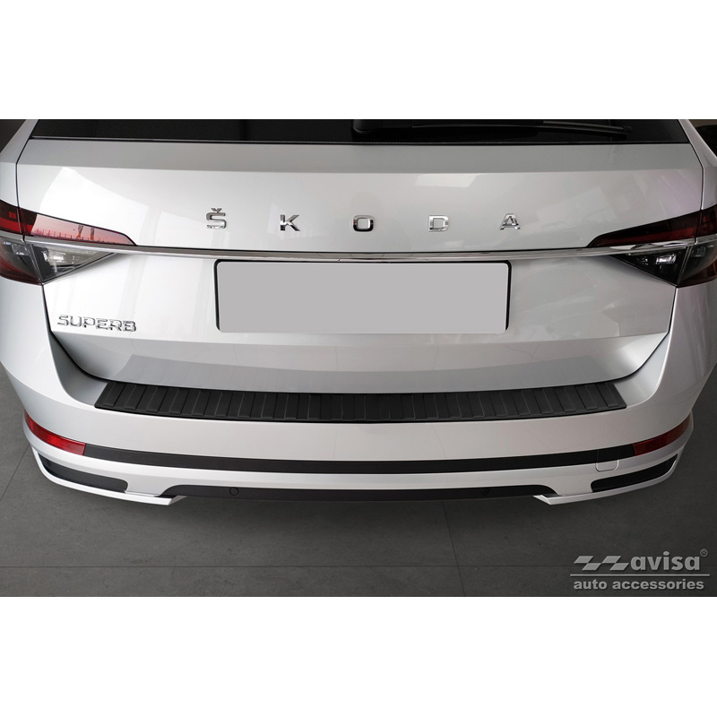 Matt Black Stainless Steel Rear bumper protector  Skoda Superb III Combi 2015-2019 & Facelift 2019-2024 incl. Scout 'Ribs'
