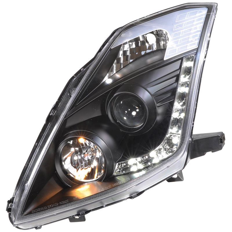 Set Headlights in DRL-Look  Nissan 350Z 2003-2009 with OE HID (D2R) - Black