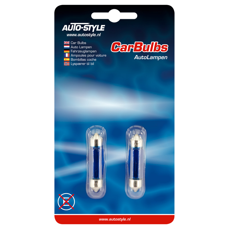 Festoon Bulbs 10W/12V 11x39mm Blue (Coated), set of 2 pieces