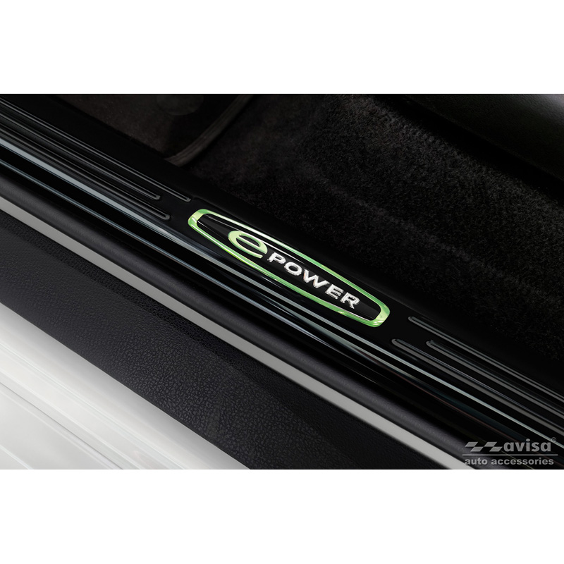 Mirror Black Inox door sill protectors  Nissan Leaf II (2E1) 2017-2022 & Facelift 2022- 'E-Power' - 4-pieces