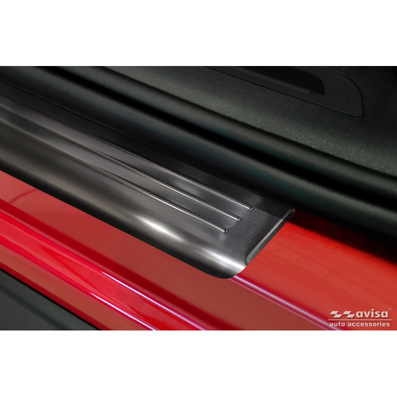 Black Inox door sill protectors  Volkswagen Tiguan II 2016-2020 & FL 2020- incl. Allspace 2017-2020 & FL 2020-2024 - 'Lines' - 4-pieces