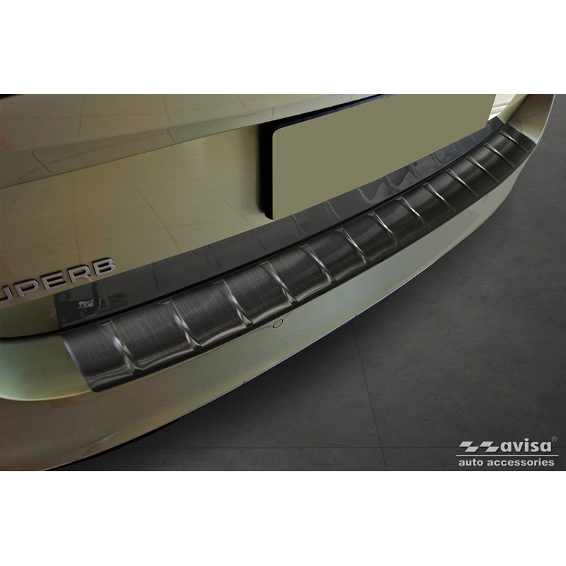 Black Stainless Steel Rear bumper protector  Skoda Superb IV Combi 2023- 'Ribs'