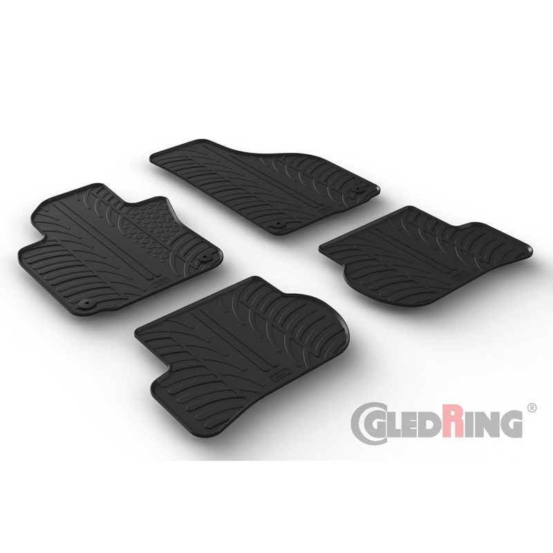 Rubber car mats set  Volkswagen Golf V 2003-2008 / Jetta 2005-2011 / Golf VI 2008-2013 / Scirocco 2008- (T profile 4-pieces + round/oval mounting clips)