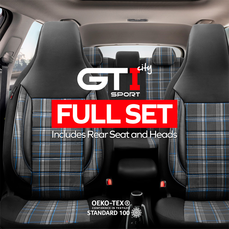 Universal Fabric 'CityBug' Seat cover set 'Sports' Black/Grey/Blue - 9-pieces -  Side-Airbags