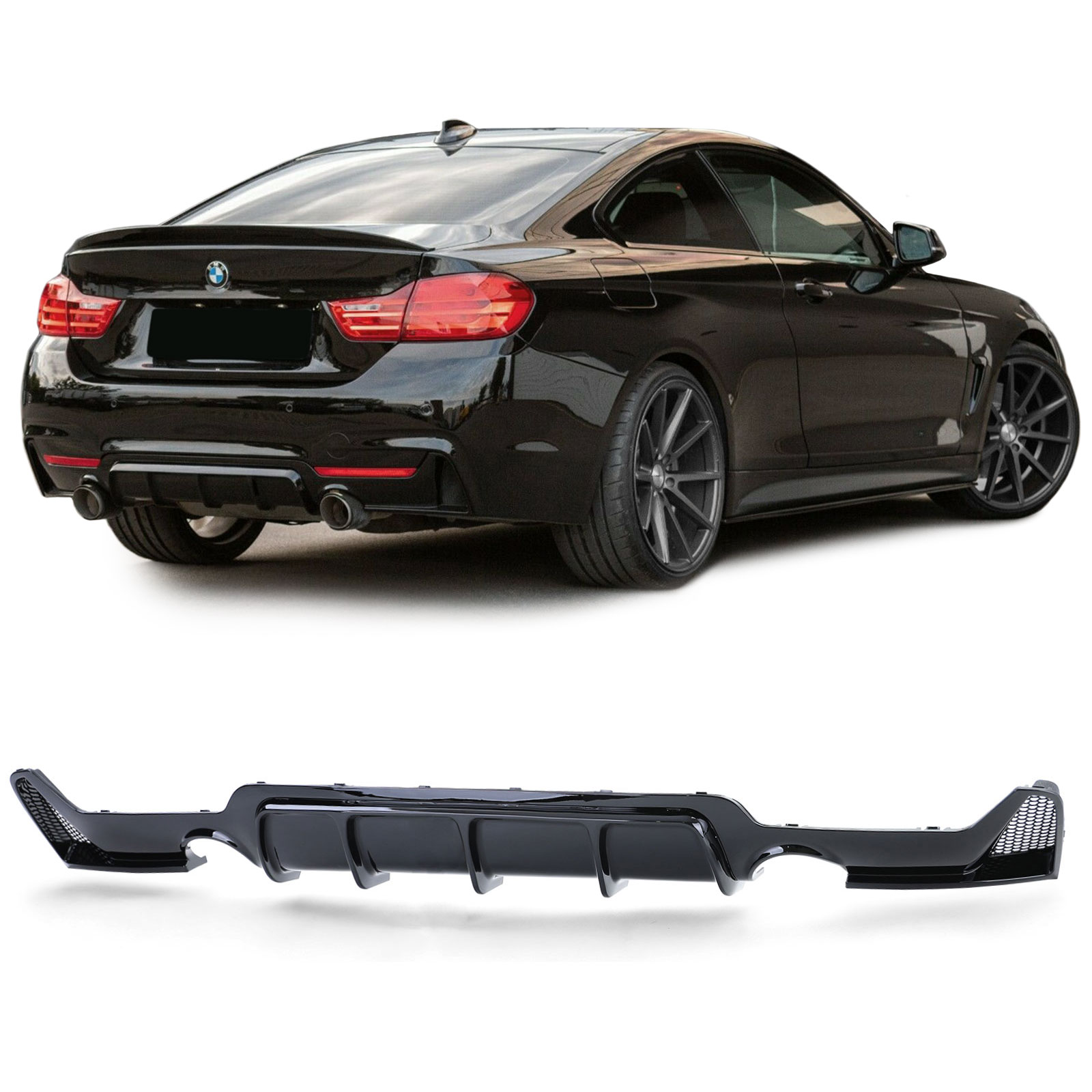 Diffuser passend voor BMW 4-serie F32 / F36 2013- Glans Zwart M-Pakket Duplex