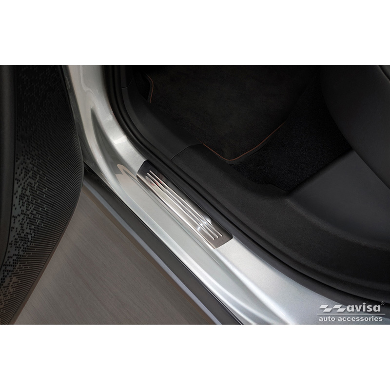 Stainless Steel Door sill protectors  Skoda Enyaq 2020- 'Lines' - 4-pieces
