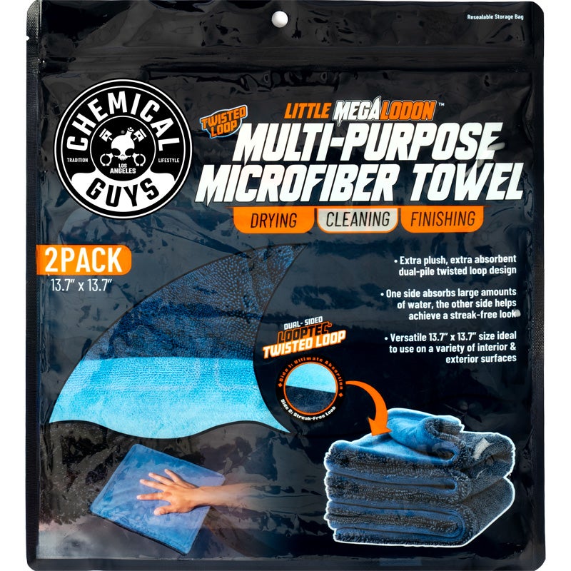 Chemical Guys Little Megalodon Multi-Purpose Microfiber Towel 13,7x13,7inch (2-Pack)