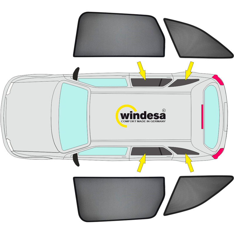 SunClip Privacy & Sun protection  Mercedes V-Class W447 (Long wheel base) 2014-2024 with pop-out windows