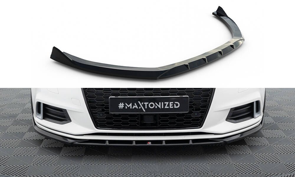 Voorspoiler passend voor Audi A3 Sedan 8V Facelift Maxton Glanzend zwart