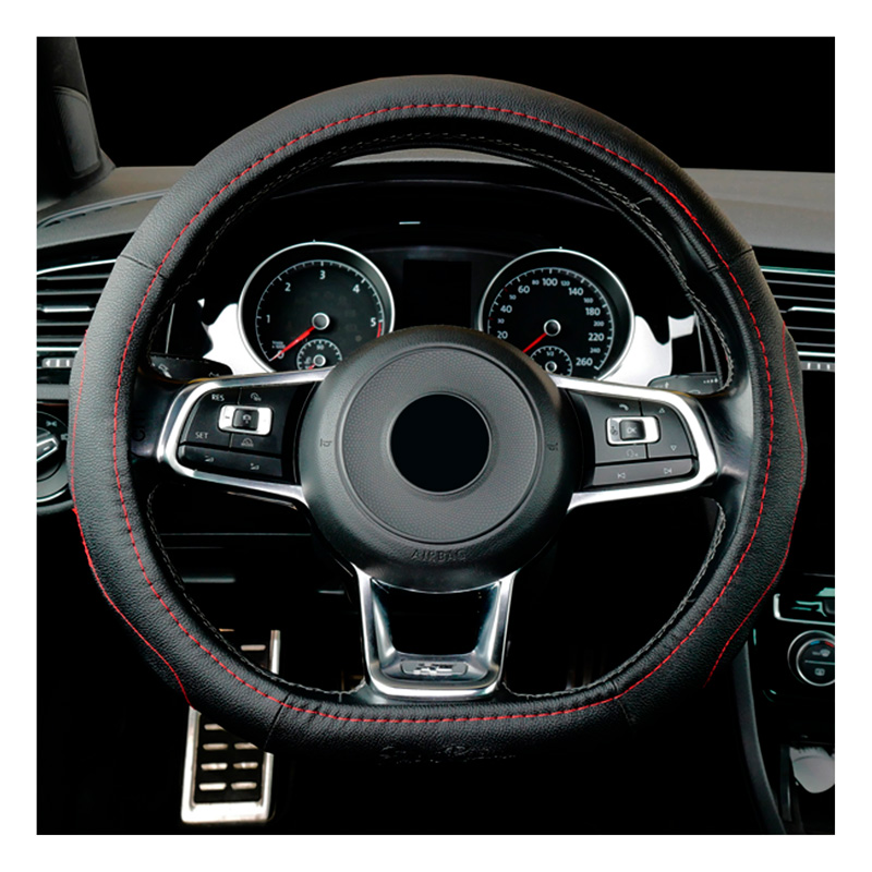 Simoni Racing Steering Wheel Cover Compe Small - Black Ecoleather + Red Stitching - 35-37cm