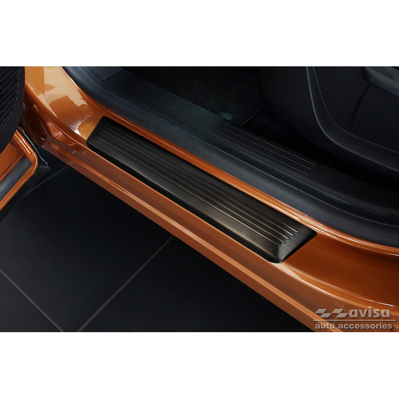 Black Stainless Steel Door sill protectors  Renault Captur II 2020- & Mitsubishi ASX II 2023- 'Lines' - 4-pieces