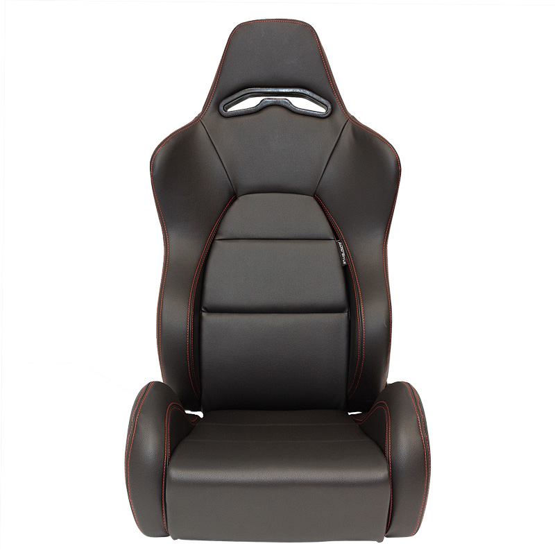 Sport seat 'Eco' - Black Synthetic leather + Red stitching - Right-side reclinable back-rest - incl. slides