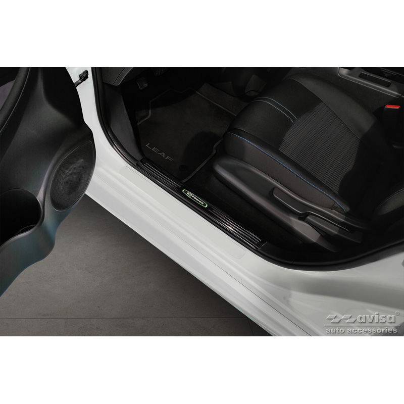 Mirror Black Inox door sill protectors  Nissan Leaf II (2E1) 2017-2022 & Facelift 2022- 'E-Power' - 4-pieces