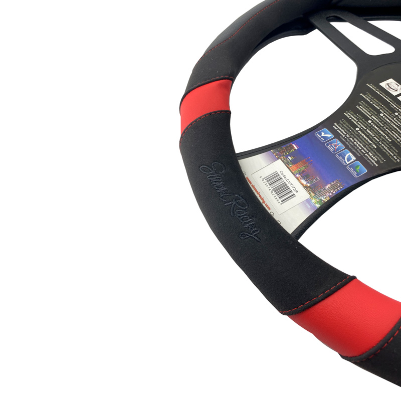 Simoni Racing Steering Wheel Cover Good Vibe R - Black Ecoleather/Microfiber/Carbon Look + Red Inserts - 37-39cm