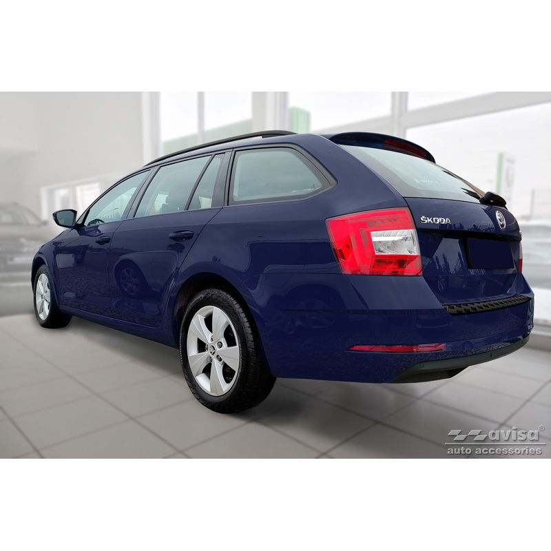Matt Black Aluminum Rear bumper protector  Skoda Octavia III Kombi Facelift 2017-2020 'Riffled Plate'