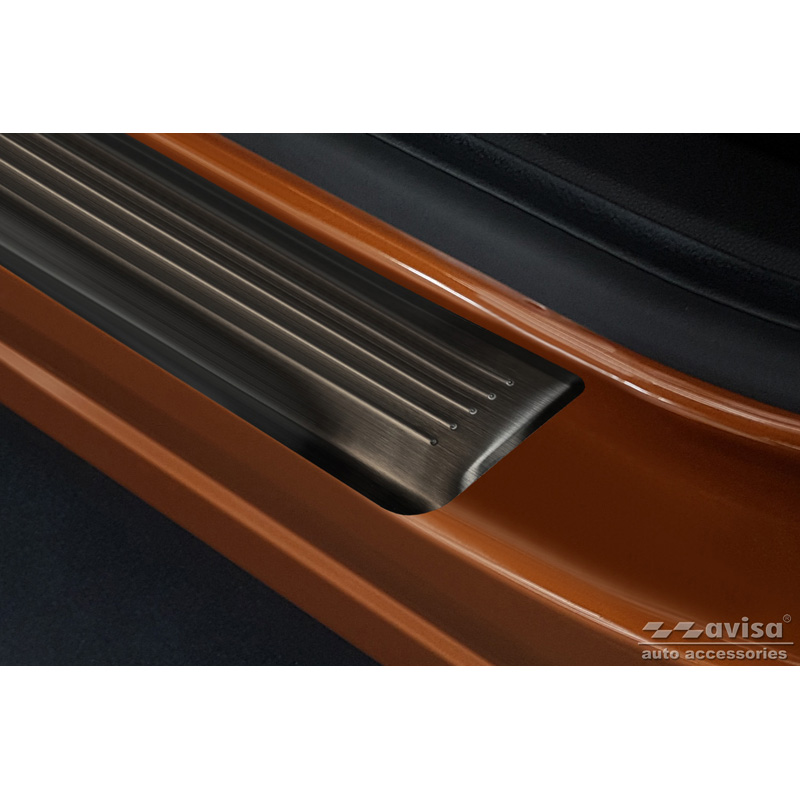 Black Stainless Steel Door sill protectors  Renault Captur II 2020- & Mitsubishi ASX II 2023- 'Lines' - 4-pieces