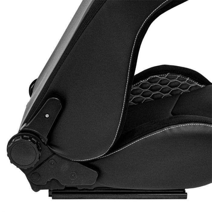 Sport seat 'JW' - Black Synthetic leather + SIlver stitching - Dual-side reclinable back-rest - incl. slides