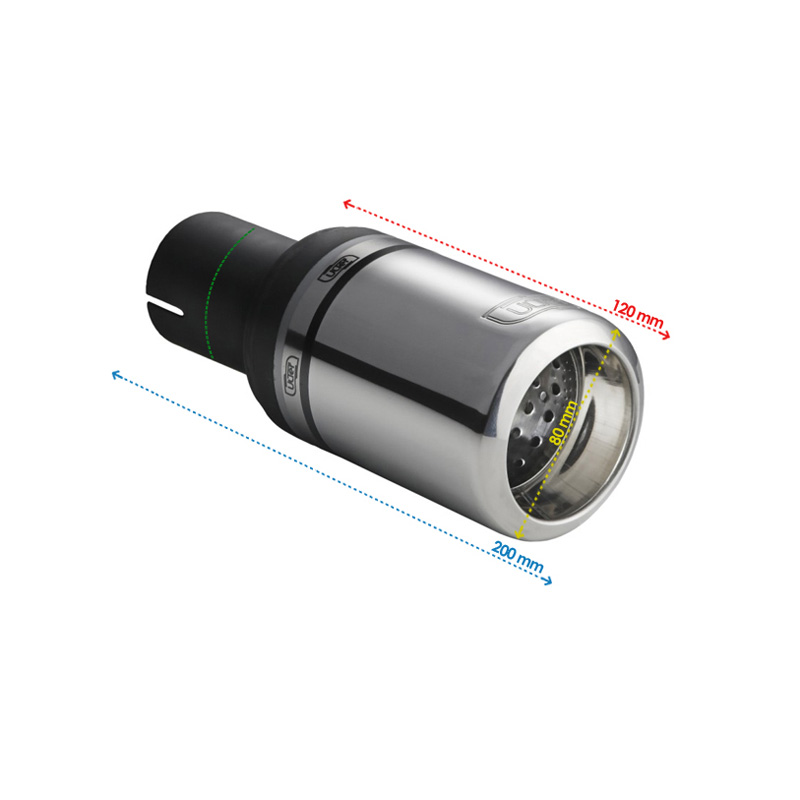 Ulter Sport Exhaust finisher - Round Ø80mm Big Rim - Length 120mm - Installation ->50mm - Inox