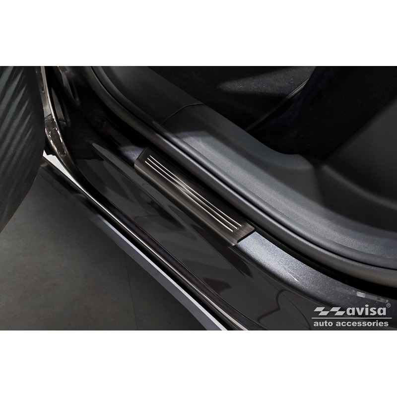 Black Inox door sill protectors  Volkswagen ID.4 2020- 'Lines' - 4-pieces