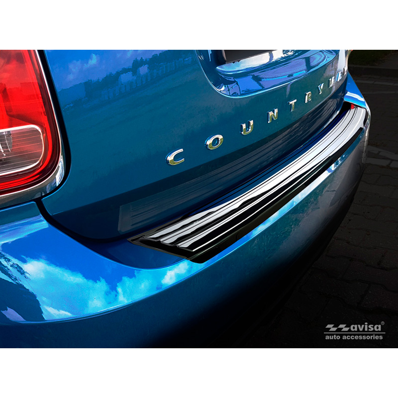 Black Mirror Stainless Steel Rear bumper protector  Mini Countryman F60 2016-2020 'flag/lines'